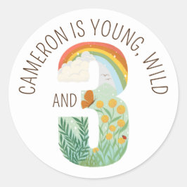 Adesivo Redondo Natural Wonder Young Wild e Três Aniversário