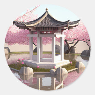 Adesivo Redondo Nature Beauura Cherry Blossom Garden View