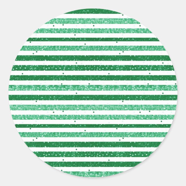 Adesivo Redondo Nature Green White Horizontal Glitter Stripes (Frente)