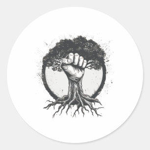 Adesivo Redondo Nature Lover Ambiental Fist Tree Roots Eart