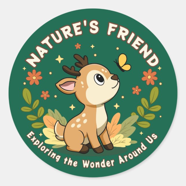 Adesivo Redondo Nature's Friend Cute Fawn Woodland Animal (Frente)