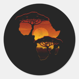 Adesivo Redondo Natureza África - Mapa do Povo Negro Africano Suns