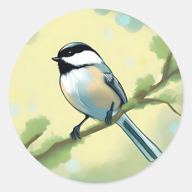 Adesivo Redondo Natureza do Pássaro Chickadee (Frente)