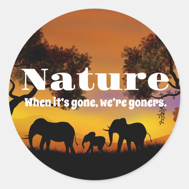 Adesivo Redondo Natureza e elefantes preciosos (Frente)