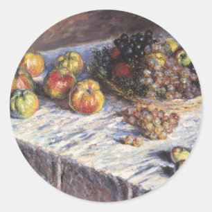 Adesivo Redondo Natureza Morta com Maçãs e Uvas por Claude Monet