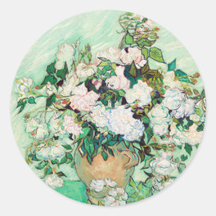 Adesivo Redondo Natureza Morta Rosas em um Vaso por Vincent van Go