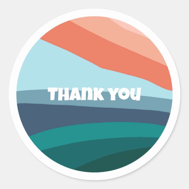 Adesivo Redondo natureza representada em linhas, estilo retrô (Frente)