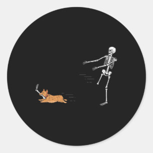 Adesivo Redondo Naughn Corgi Dog Diversão Skeleton Halloween