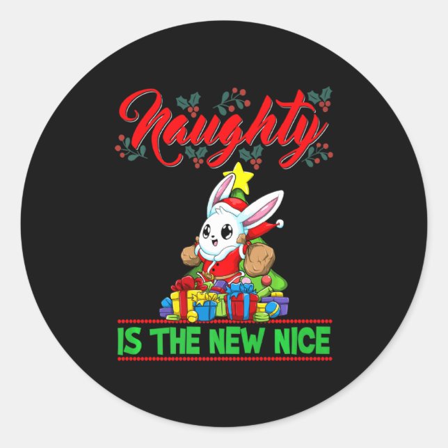 Adesivo Redondo Naughty Is The New Nice Christmas Santa Xmas Premi (Frente)