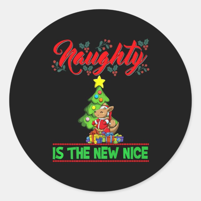 Adesivo Redondo Naughty Is The New Nice Christmas Santa Xmas Premi (Frente)