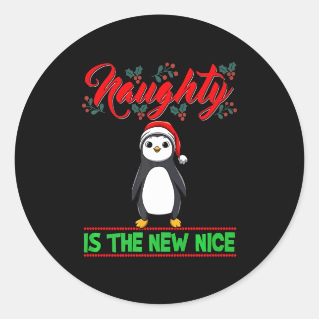 Adesivo Redondo Naughty Is The New Nice Christmas Santa Xmas Premi (Frente)
