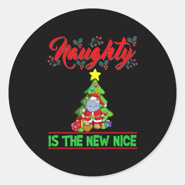 Adesivo Redondo Naughty Is The New Nice Christmas Santa Xmas Premi (Frente)