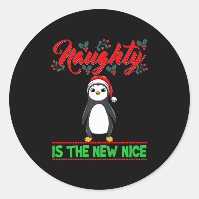 Adesivo Redondo Naughty Is The New Nice Christmas Santa Xmas Premi (Frente)