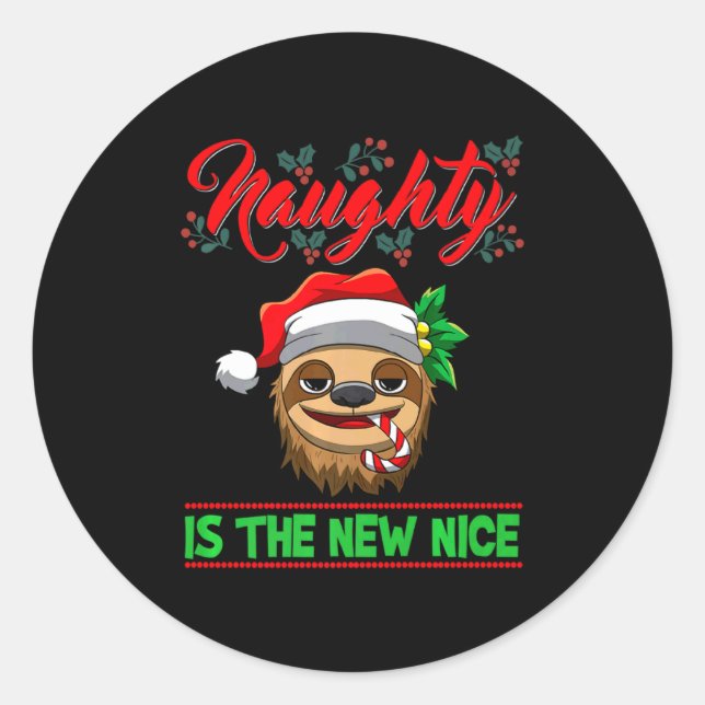 Adesivo Redondo Naughty Is The New Nice Christmas Santa Xmas Premi (Frente)