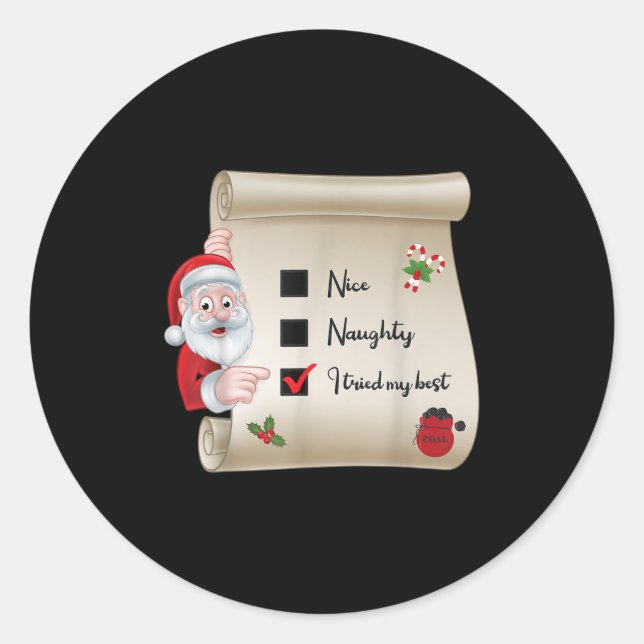 Adesivo Redondo Naughty Nice Checklist I Tried My  (Frente)