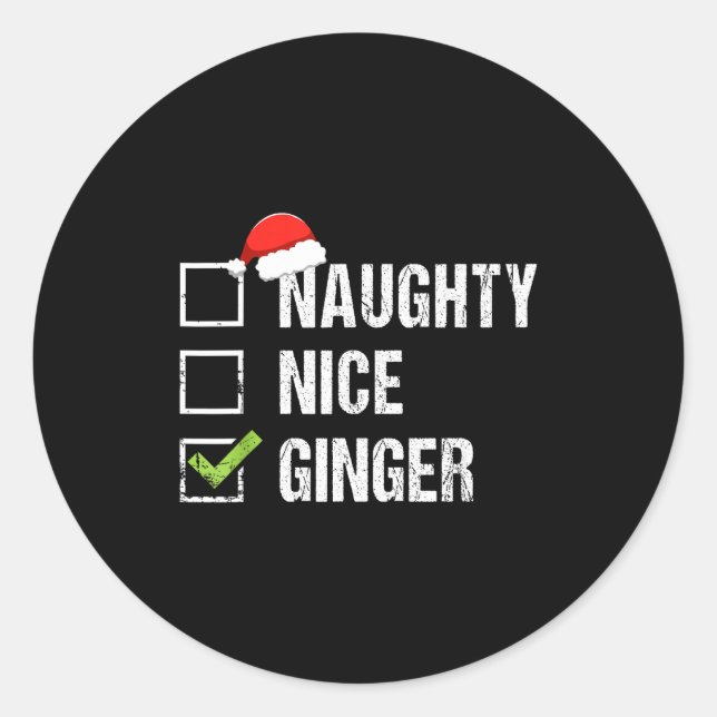 Adesivo Redondo Naughty Nice Ginger Redhead Santa Hat Irish Christ (Frente)