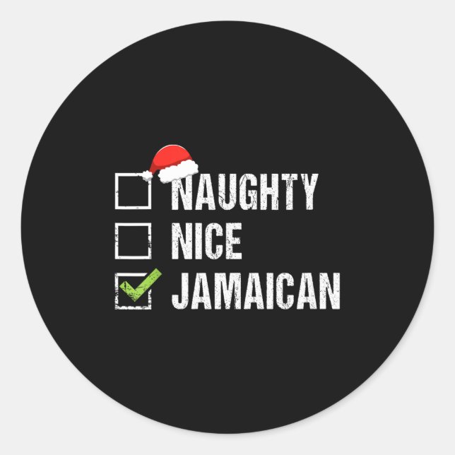 Adesivo Redondo Naughty Nice Jamaican Shirt Santa Hat Christmas Gi (Frente)
