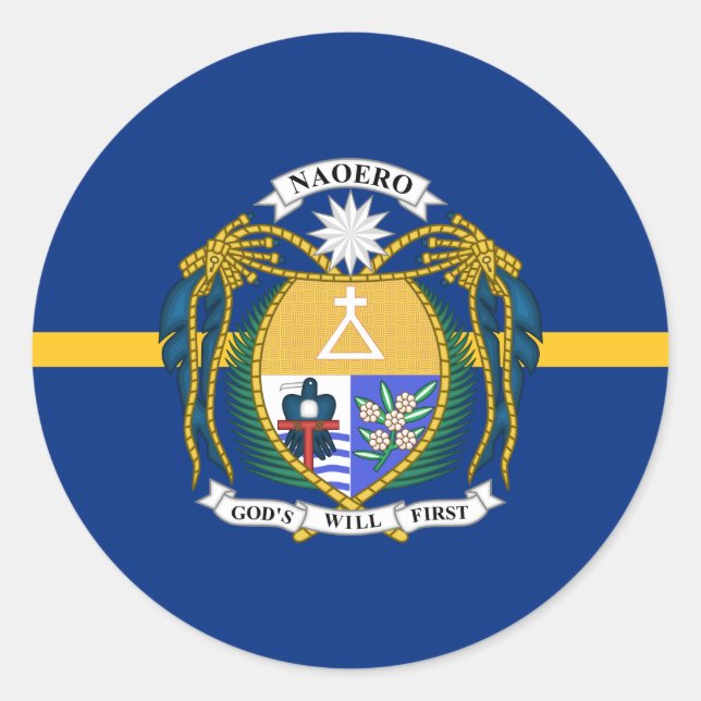 Adesivo Redondo Nauruan Flag & Casaco de Braços, Flag of Nauru (Frente)