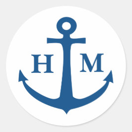 Adesivo Redondo Nautical Anchor Monogram Beach Wedding