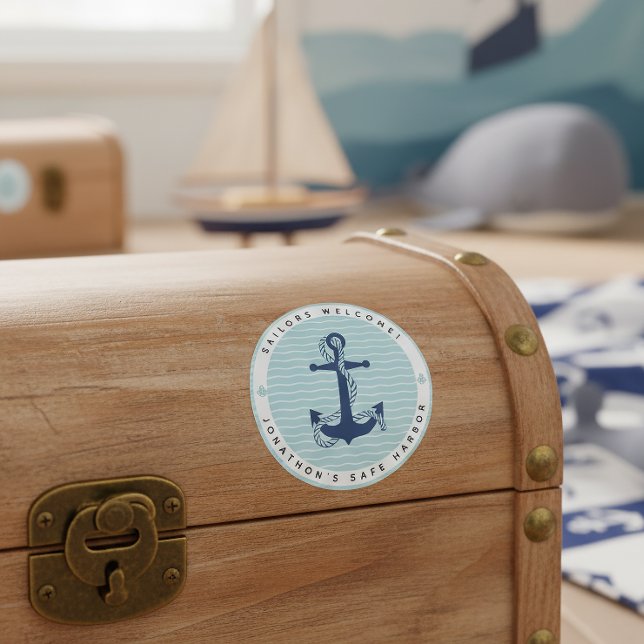 Adesivo Redondo Nautical Anchor & Rope Safe Harbor ID1250 (Criador carregado)