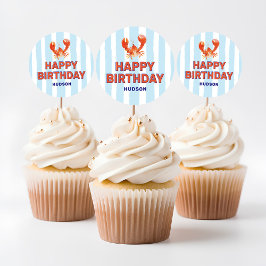 Adesivo Redondo Nautical Lobster Kids Happy Birthday