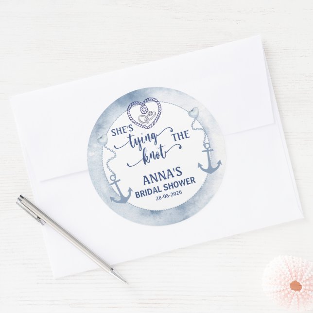 Adesivo Redondo Nautical Shes Tying the Knot Bridal Shower Elegant (Envelope)