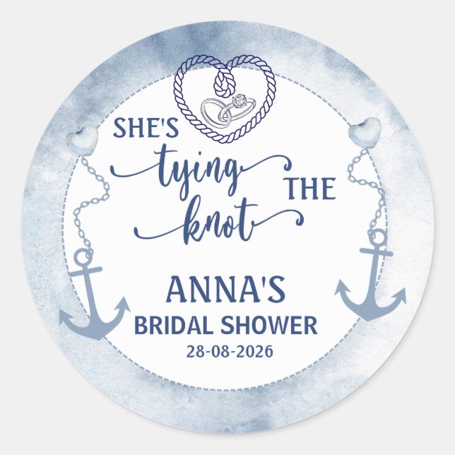 Adesivo Redondo Nautical Shes Tying the Knot Bridal Shower Elegant (Frente)