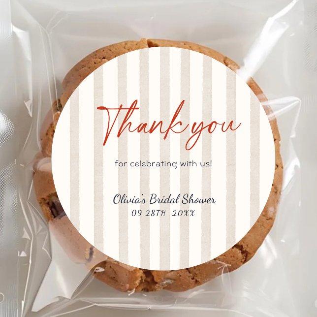 Adesivo Redondo Nautical Stripes Lobster Bridal Shower Thank You (Criador carregado)