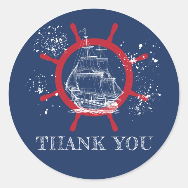 Adesivo Redondo Náutico Obrigado Favor Azul (Frente)