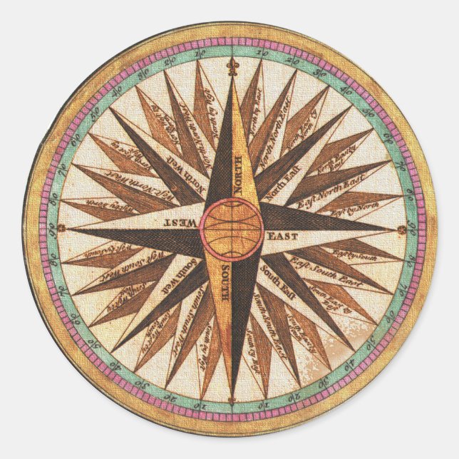 Adesivo Redondo Navegador de Pista do Navio de Vintagem Náutica à  (Frente)