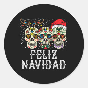 Adesivo Redondo Navidad Sugar Skulls Reindeers Papais noeis mexica