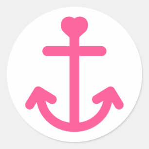 Adesivo Redondo Navio de Amor Âncora Rosa e Branco Casamento Náuti