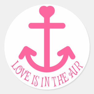 Adesivo Redondo Navio de Amor Âncora Rosa e Branco Casamento Náuti