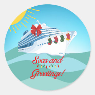Adesivo Redondo Navio de Cruzeiro Festivo