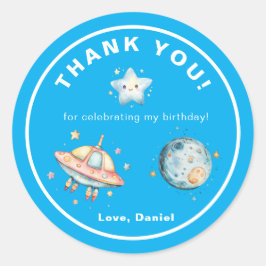 Adesivo Redondo Navio De Foguete Obrigado Aniversário Do Espaço Ex