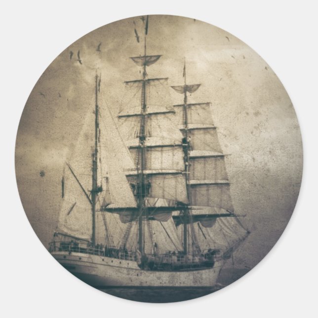 Adesivo Redondo Navio de navegação marítima no oceano náutico (Frente)