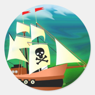 Adesivo Redondo Navio de pirata