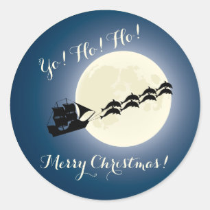 Adesivo Redondo Navio de pirata do papai noel com feriado do Natal