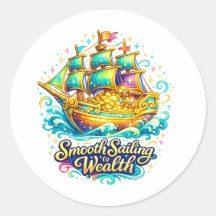 Navio do Tesouro Dourado Sticker Redondo Clássico