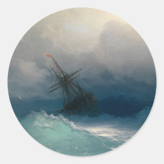 Adesivo Redondo Navio em Stormy Seas