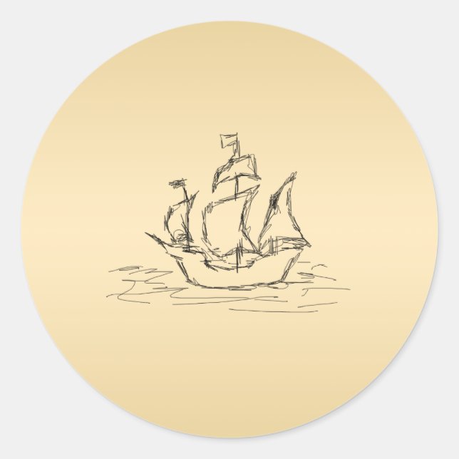 Adesivo Redondo Navio pirata. (Frente)