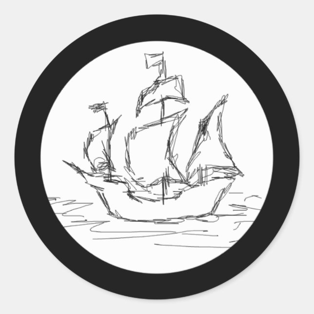 Adesivo Redondo Navio pirata. (Frente)