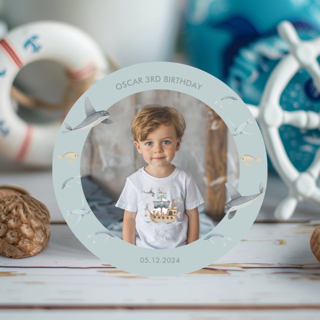 Adesivo Redondo Navio Pirata com Festa de Crianças Animais (Criador carregado)