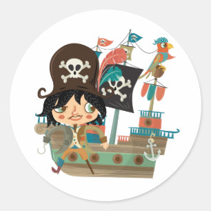 Adesivo Redondo Navio Pirata e Pirata