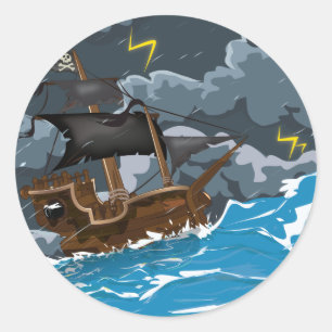 Adesivo Redondo Navio Pirata na Tempestade