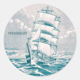 Adesivo Redondo Navio Vintage de navegação náutica de desenho L