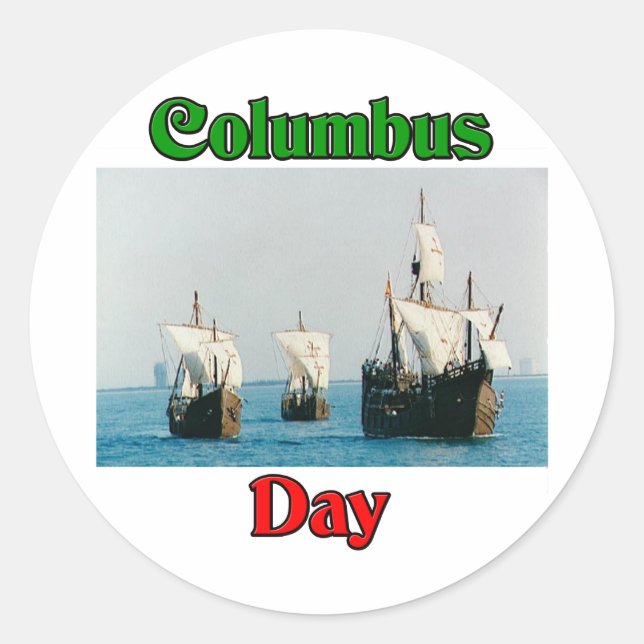 Adesivo Redondo Navios Columbus Day (Frente)