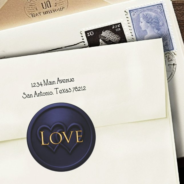 Adesivo Redondo Navy Blue 2 Two Hearts Gold Love Wedding (Criador carregado)