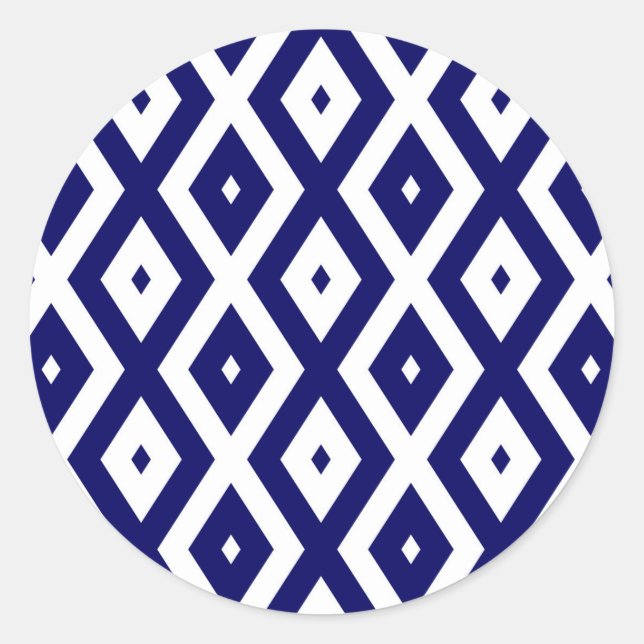 Adesivo Redondo Navy blue and white diamond pattern (Frente)