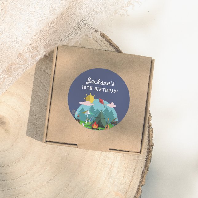 Adesivo Redondo Navy Blue Camping Birthday Party (Criador carregado)